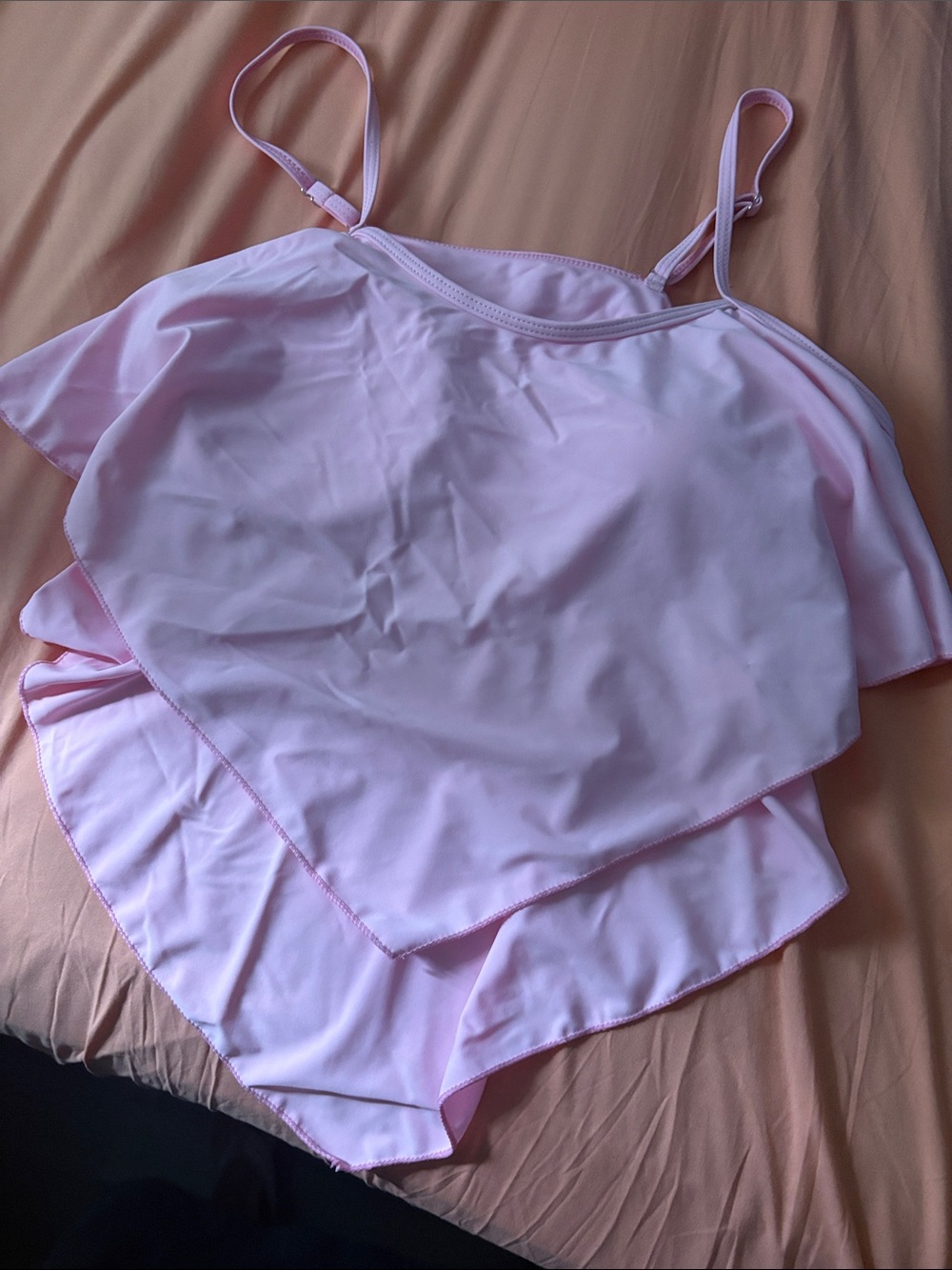 SHEIN Light Pink Layered Ruffle Bikini Top